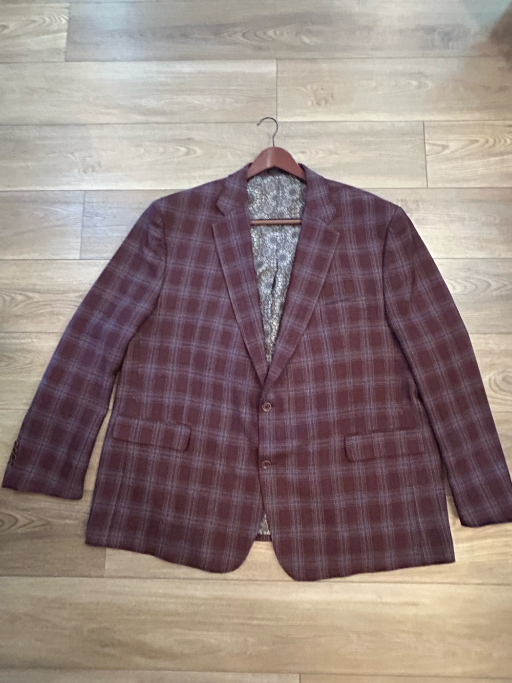 Tallia Orange 56L Burgundy Windowpane Plaid Wool Blend Sport Coat Blazer